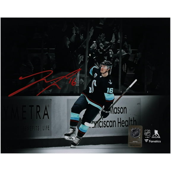 Jared McCann Seattle Kraken Autographed 8" x 10" Navy Jersey Spotlight Photograph - Fanatics Authentic Certified