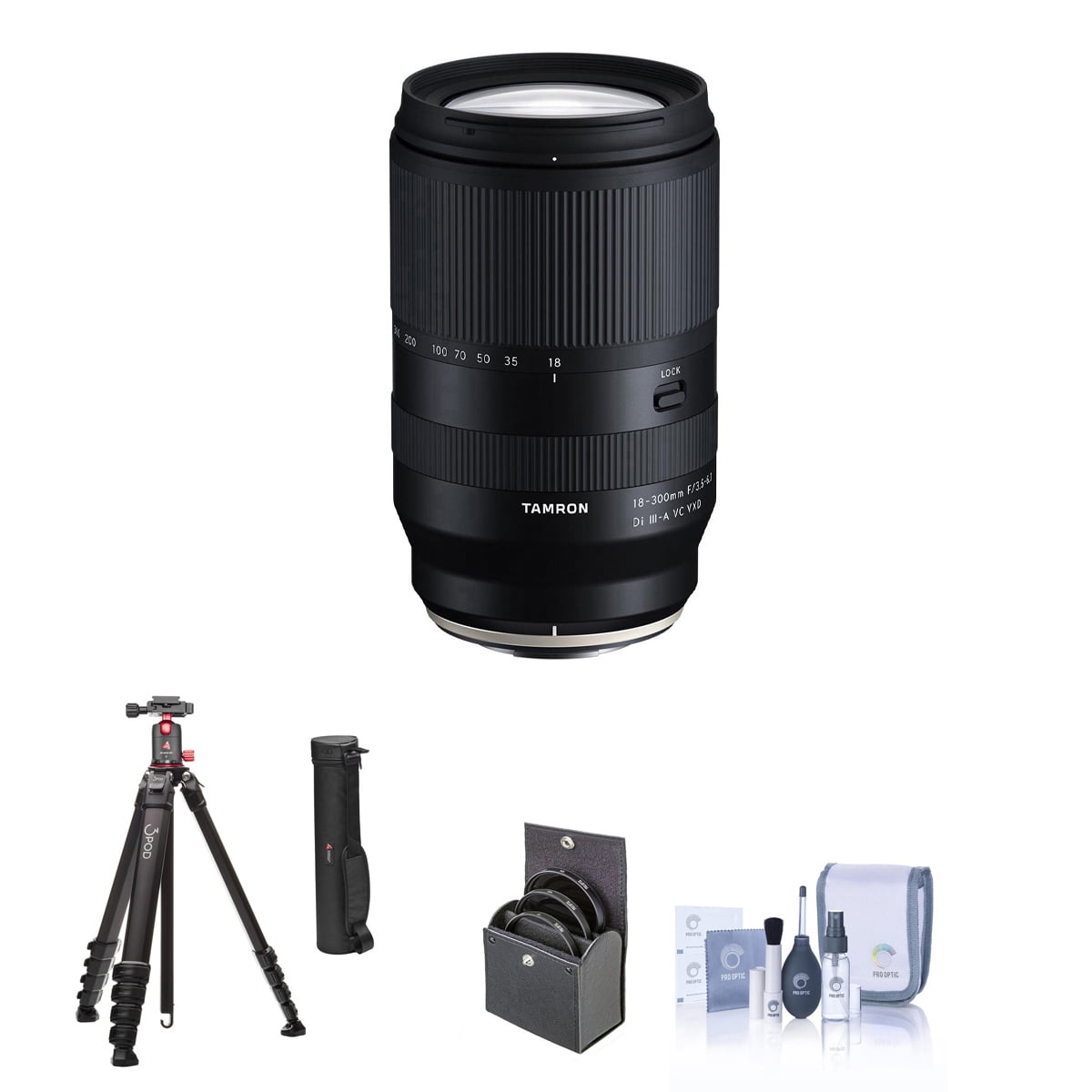 Tamron 18-300mm f/3.5-6.3 Di III-A VC VXD Lens for Sony E Bundle with Tripod, Ball Head, 67mm Filter Kit, Cleaning Kit