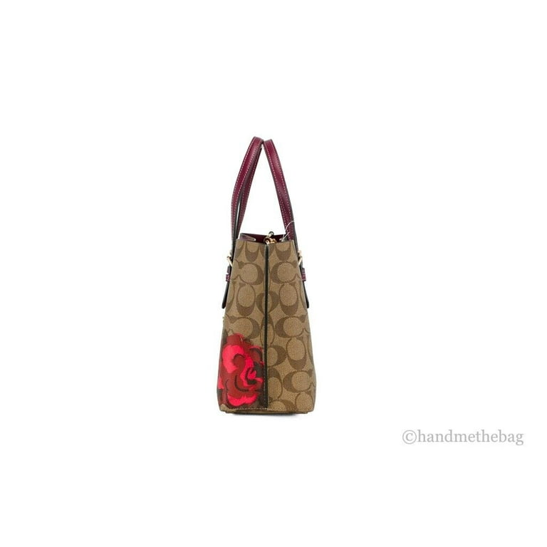 COACH REVERSIBLE Coated Canvas City Tote Check Print Tote Brown Rose /  Purple