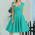 thumbnail image 2 of Women's V-Neck Sleeveless Midi Dress Solid Color Abstract Print Casual Summer Dress with Belted Waist for Office to Dinner,Turquoise 3XL, 2 of 4