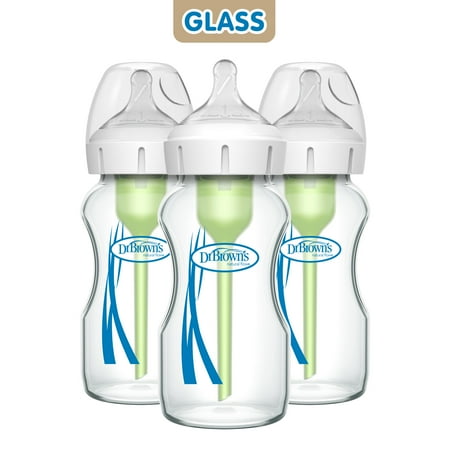Dr. Brown s Natural Flow Anti-Colic Options+ Wide-Neck Glass Baby Bottle 9oz 0m+ 3 Pack