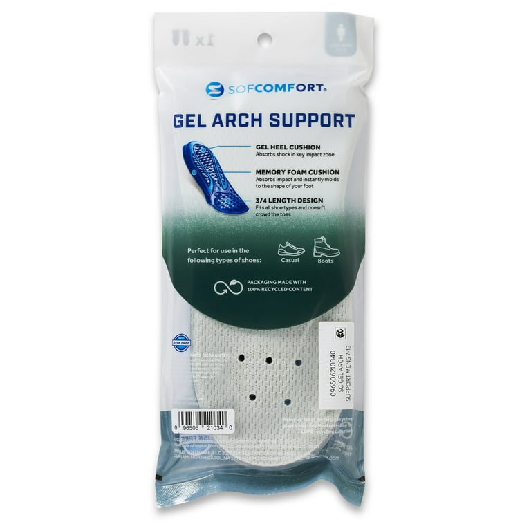 Sof Comfort Sof Comfort Gel Arch Support Memory Foam Insole Men s 7 12 Trim to Fit Walmart
