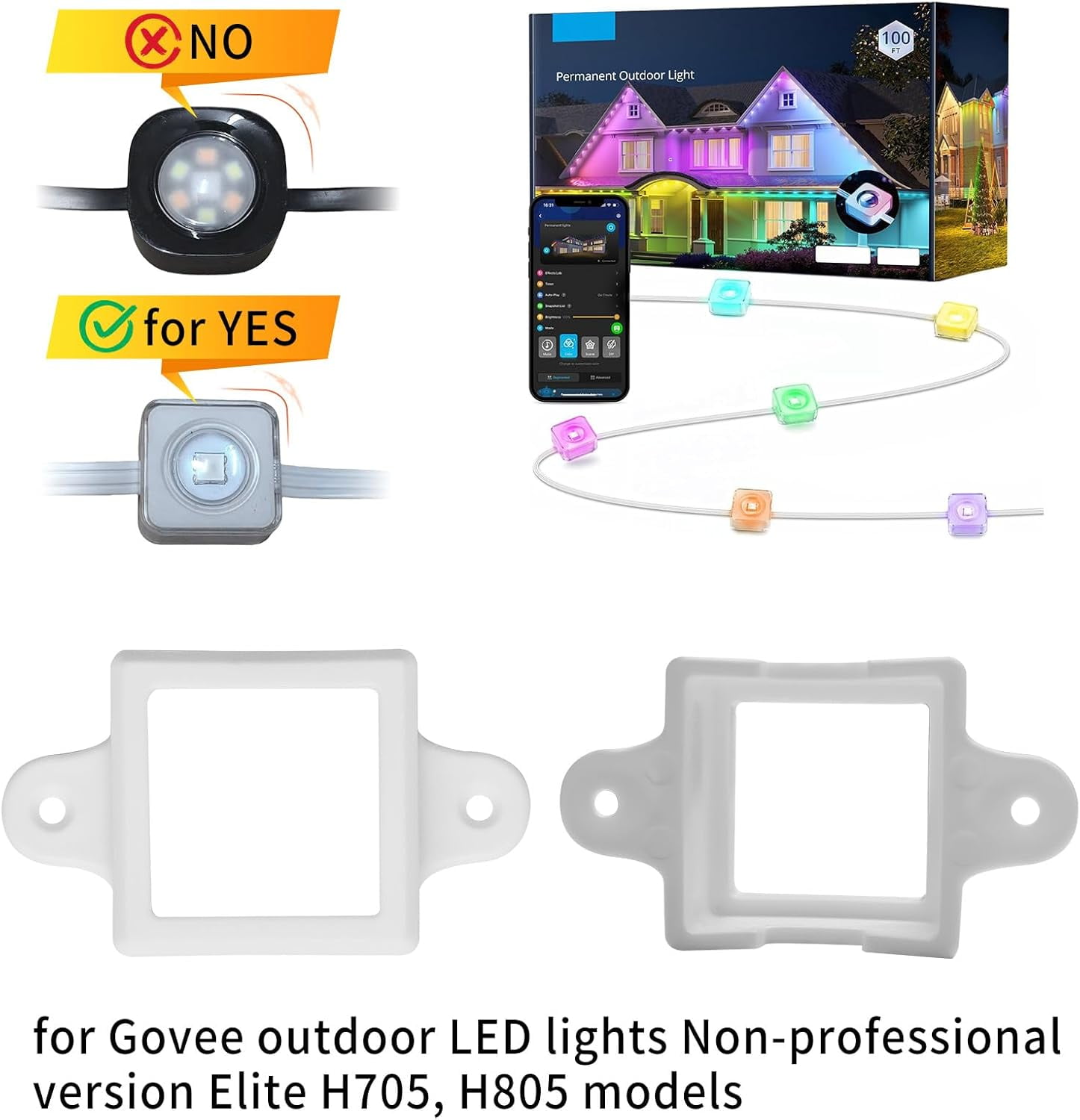 RGHJAR-40 Light Clips for Govee Permanent Outdoor Lights Compatible with H705 H805 Non-pro Version Outdoor Light Mounting Bracket Clips & Screws (White)