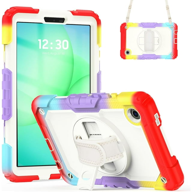 Funda para Samsung Galaxy Tab A11 de 8,7 pulgadas (2025) y Galaxy Tab A9 de 8,7 pulgadas (2023), resistente, a prueba de golpes, con soporte giratorio de 360° y correa de mano/bandolera