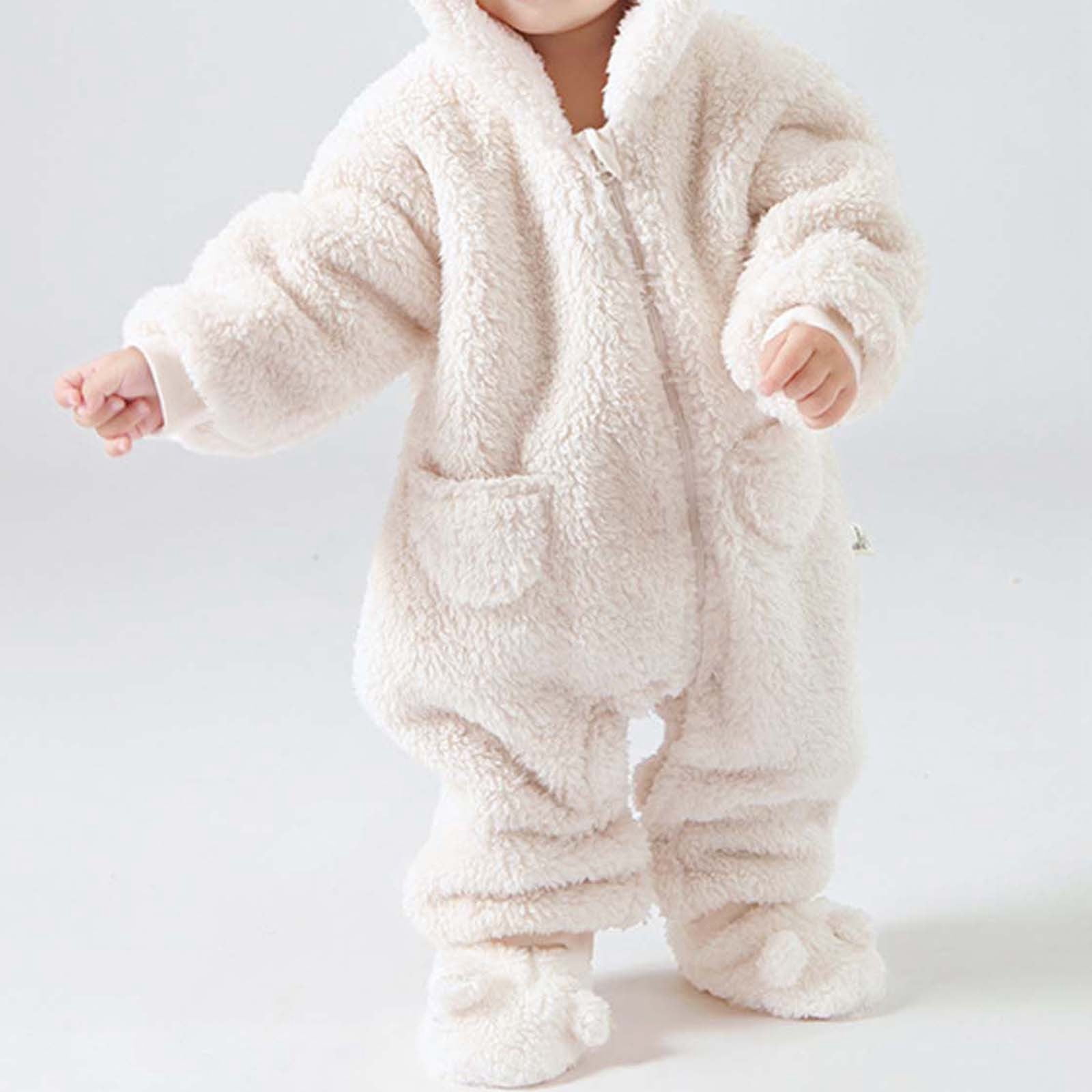 ibiyuan Newborn Snowsuit,Baby Girls Long Sleeve Hooded Jumpsuit Romper Outfits Winter Warm Clothes,White,18-24 Months