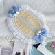thumbnail image 2 of Sombrero de paja para mujer con lazo de satén azul, encaje y flora, 2 of 2
