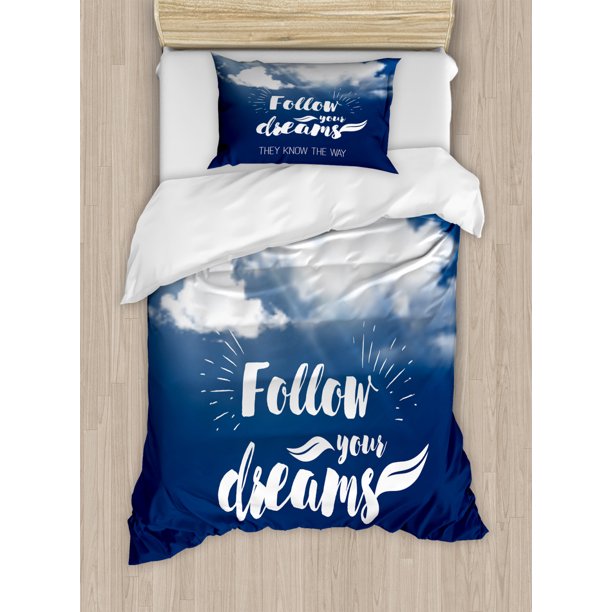 Dream Duvet Cover Set Twin Size, Inspiration Text Follow Your Dreams on
