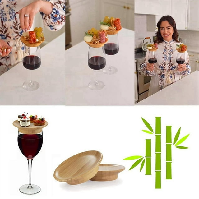 Juego de Posavasos de 4 Copas de Vino, Copa de Vino de 4 Pulgadas, Decoración de , Posavasos de Bambú para Copa de Vino