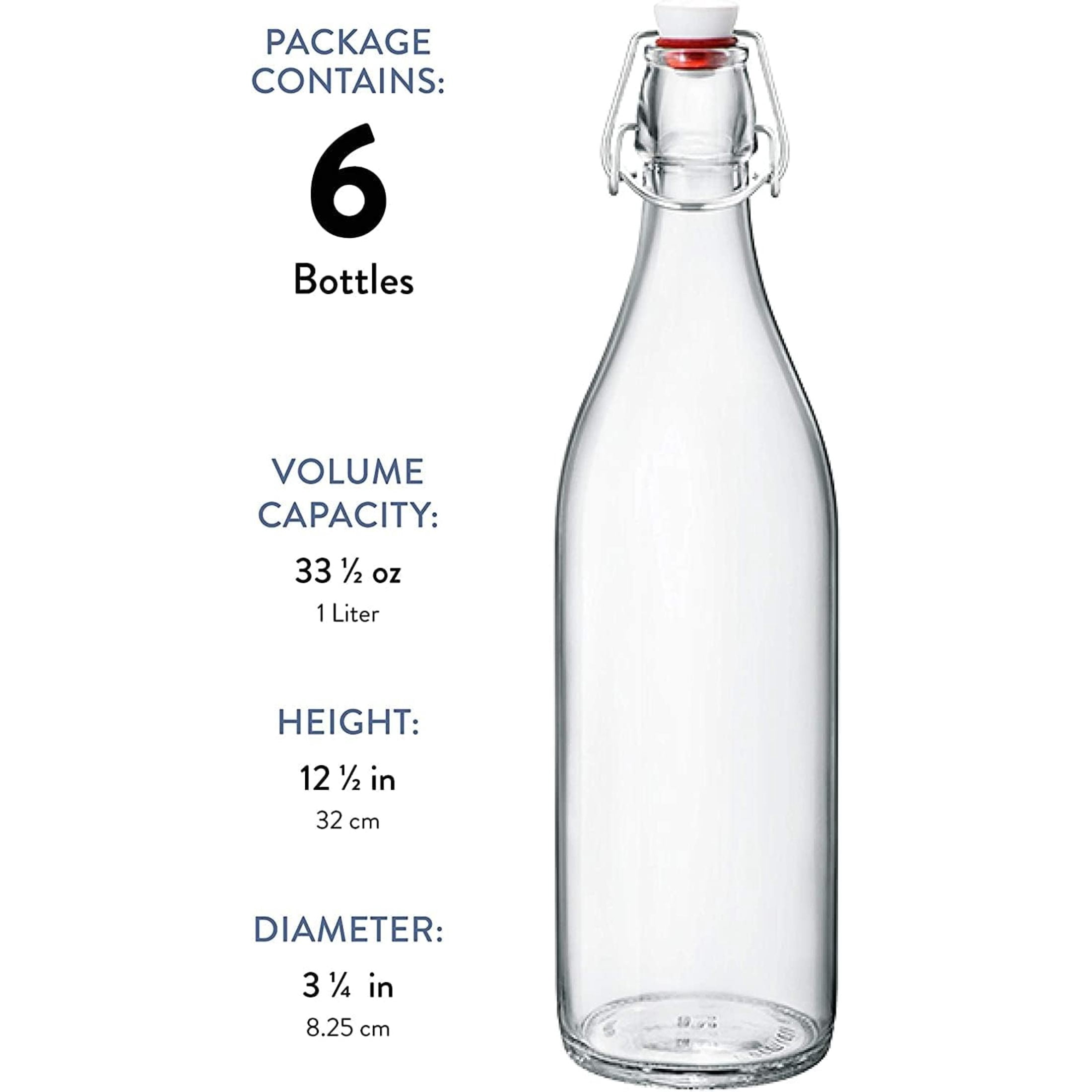 Bormioli Rocco Set of 6 Giara Swing Top Bottles - 33.75 Oz Airtight Bottles
