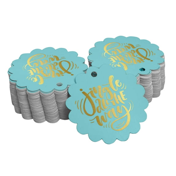 Inkdotpot Pack Of 50 Real Gold Foil Paper Tags Jingle All The Way Christmas Favor Hang Tags