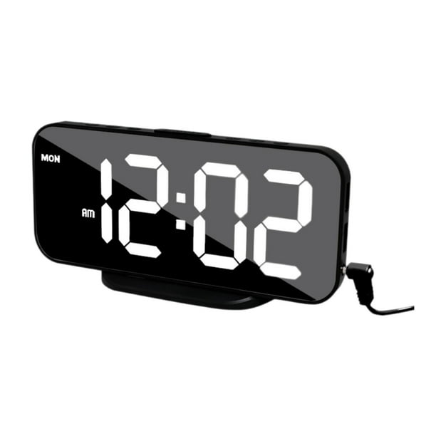Digital despertador del reloj de cabecera decoración del reloj de cabecera 16.8x4.5x8.5cm Puertos USB dobles 3 Niveles de brillo para dormitorio Marco negro