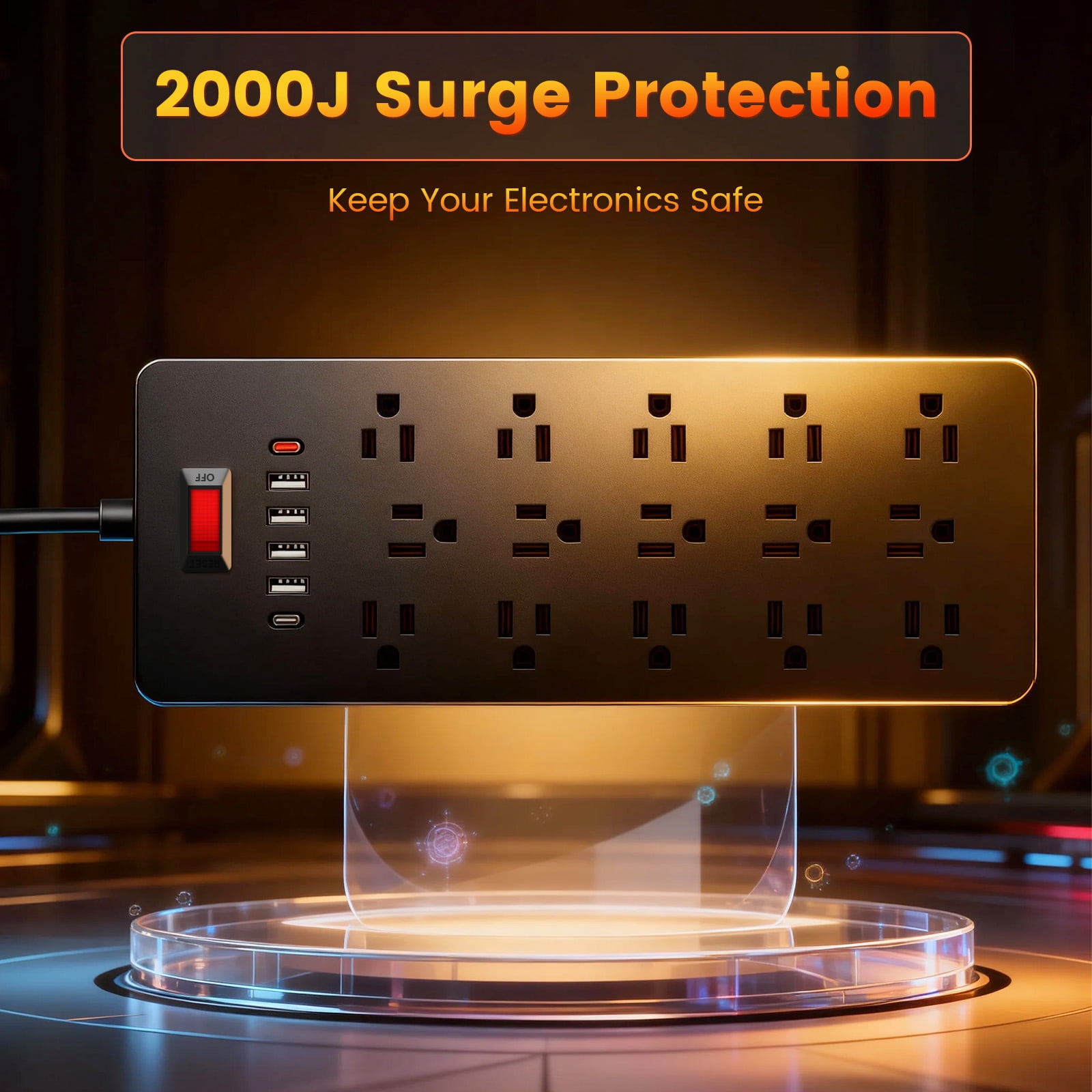 ZHANGONG 25-Outlet Power Strip with 6 USB Ports (2 USB-C) & Flat Plug, 2000J Surge Protector, 15A 1875W, 6.5ft Cord for Home Office Desk Electronics
