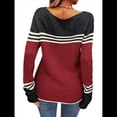 thumbnail image 4 of Suéteres de Otoño para Mujer, con Rayas y Bloques de Color, Cuello Redondo, Suéteres de Moda para Invierno. Vino Tinto L, 4 of 5