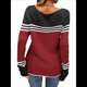 thumbnail image 4 of Suéteres de Otoño para Mujer, con Rayas y Bloques de Color, Cuello Redondo, Suéteres de Moda para Invierno. Vino Tinto XL, 4 of 5