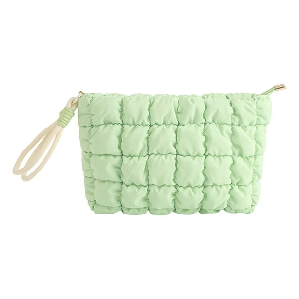 Bolsa de maquillaje de viaje, bolsa de aseo acolchada, cierre de cremallera, accesorios estéticos. Verde