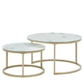thumbnail image 3 of Modern Round Nesting Coffee Table Set with 31.5 in White Faux Marble Top and Gold Metal Legs Accent Wooden Stacking Side Tea Table for Living Room, 3 of 5