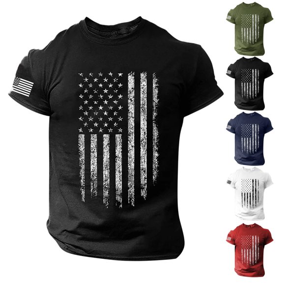 LTTVQM Mens Summer T-Shirts Flag Graphic Short Sleeve Workout Tees Casual Basic Crew Neck 4th of July Patriotic Shirts Outfoor Indoor Tee Black M