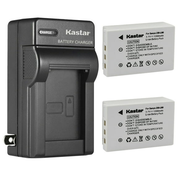 Kastar 2-Pack Battery and AC Wall Charger Replacement for Sanyo DB-L90 DB-L90A DB-L90AU DMX-SH1 DMX-SH11 DMX-SH11K DMX-SH11R VPC-SH1 VPC-SH1BK VPC-SH1EXBK VPC-SH1EXR VPC-SH1GX VPC-SH1R VPC-SH11