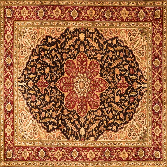 Ahgly Company Indoor Square Medallion Orange Traditional Area Rugs, 3' Square