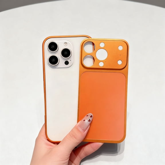 Designed For iPhone 14 Pro Phone Case,2-in-1 Metal Bumper Frame Glossy Back,Shokcproof Anti-Scratch Drop protection,Shape Like iPhone 17 Pro,Ultra Slim Durable Phone Case Cover,Orange