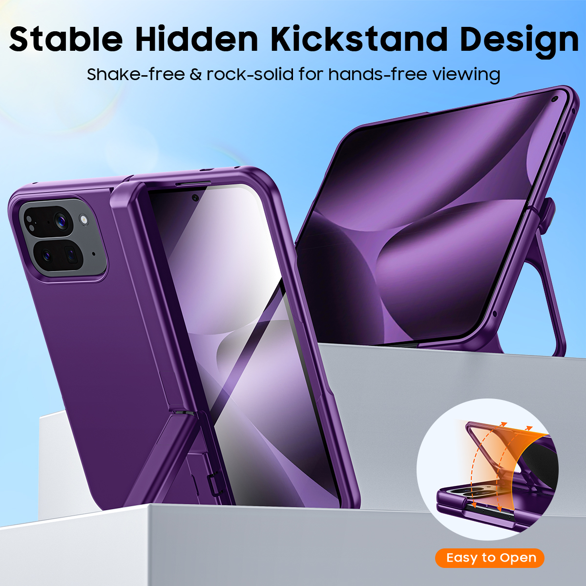 Vizvera Magnetic for Google Pixel 10 Pro Fold Case with Stand, Fit for Magsafe, Hinge Protection, Screen Protector, Built-in Hidden Kickstand, Slim Shockproof Phone Case-Purple