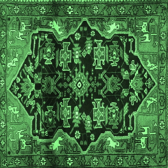 Ahgly Company Indoor Square Persian Emerald Green Traditional Area Rugs, 4' Square