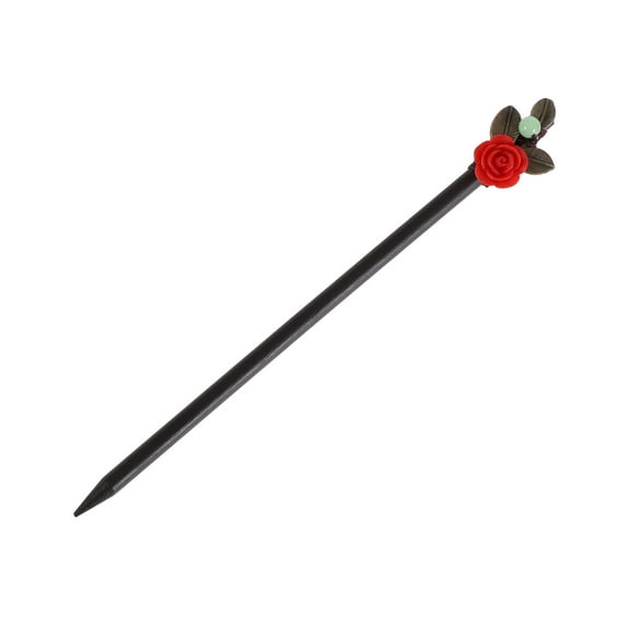 Unique Bargains 1 Pc Hair Chopstick Classic Hair Hairpin Black Red Flower Leaves