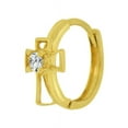 thumbnail image 2 of 14k Yellow Gold, Cross Mini Hoop Stud Huggies Earring Created CZ Crystals, 2 of 3