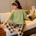 thumbnail image 1 of Pijamas finos de verano para mujer, pantalones holgados informales de manga corta, traje de verano para exteriores, ropa de algodón para el hogar, 1 of 6