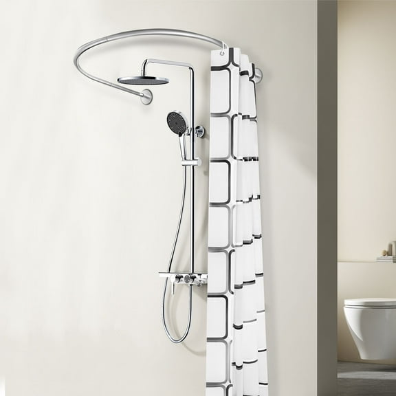 Home Bathroom Shower Curtain Rod Stainless Steel Shower Curtain Rod 0.9-1.3m with 7.87ft*5.91ft Curtain