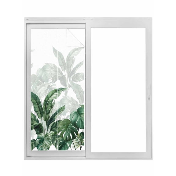 Palm Leaves Tropical Window Privacy Film, Green Botanical Summer Static Cling UV Sun Blocking Tint Film Heat Control Windows Films for Bedroom Bathroom, Window Stickers 17.7"x39.3"
