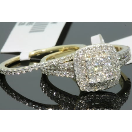 - 10K YELLOW GOLD 1.51 CT WOMEN REAL DIAMOND ENGAGEMENT RING WEDDING BAND RING SET