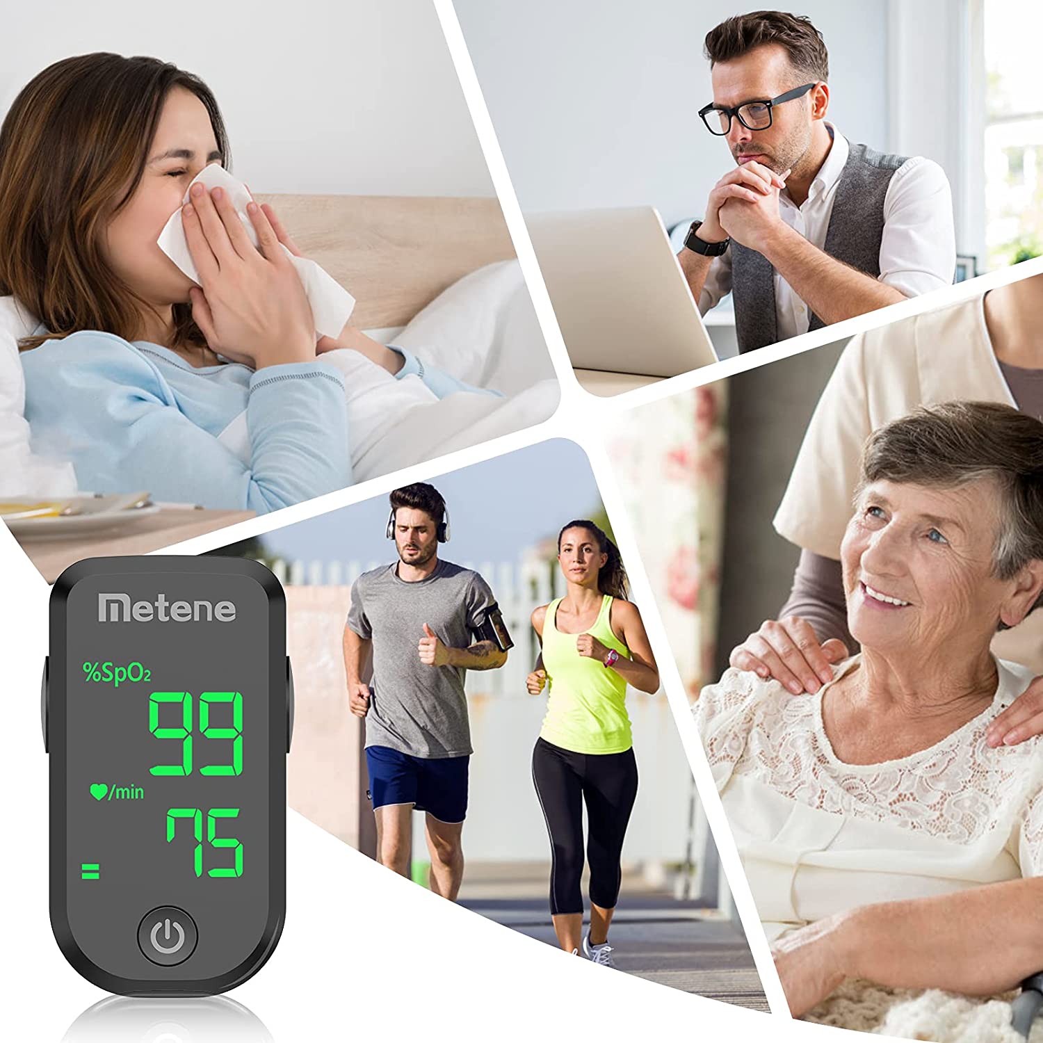Metene Pulse Oximeter Fingertip, Blood Oxygen Saturation Monitor with Lanyard and Batteries (Black)