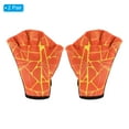 thumbnail image 3 of Uxcell Webbed Swimming Aquatic Gloves Printing Water Resistance Training Gloves Orange 2Pairs, M, 3 of 6