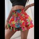 thumbnail image 5 of Mini Shorts con Volantes y Cintura Alta para Mujer Bonitos Shorts Cortos Escalonados con Shorts Debajo Rojo L, 5 of 9