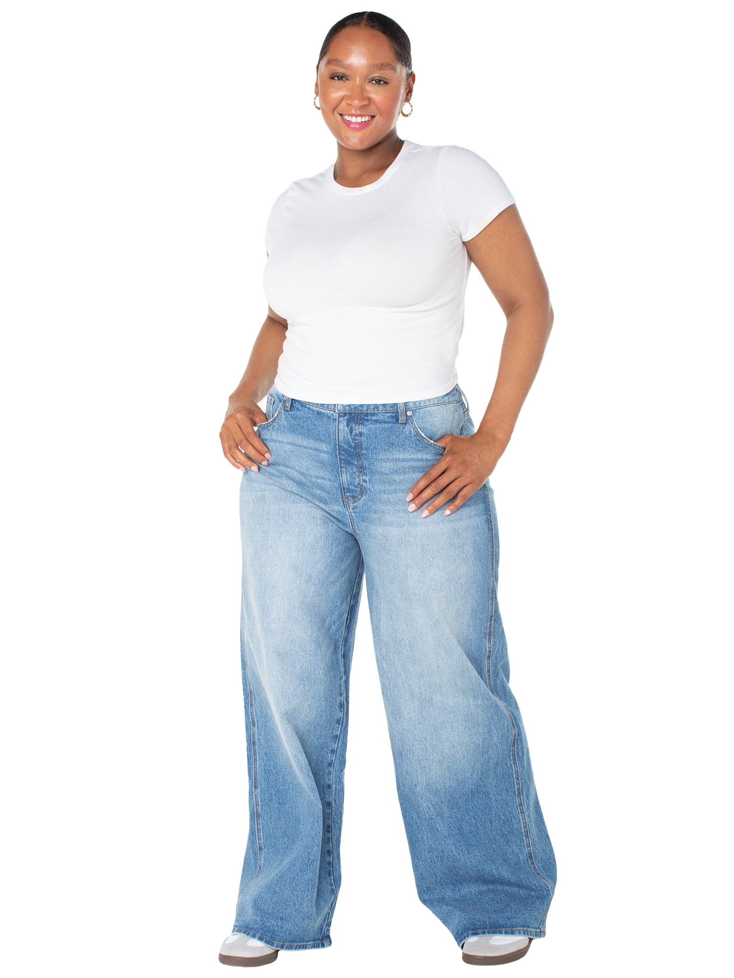 Celebrity Pink Women's and Women's Plus Baggy Wide Leg Jeans, Available in Regular, Short, Long Inseams, Sizes 1-24W
