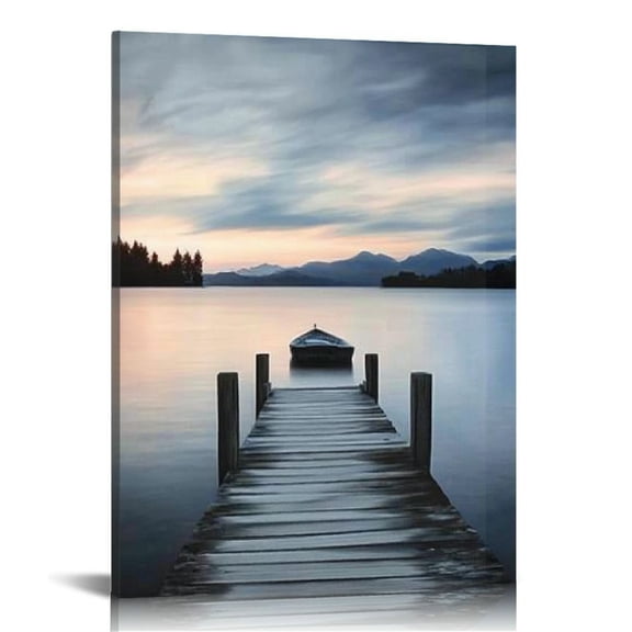 LHONGY Lake Pier Canvas Wall Art: Vintage Dock Artwork Painting for Living Room 12x16 in