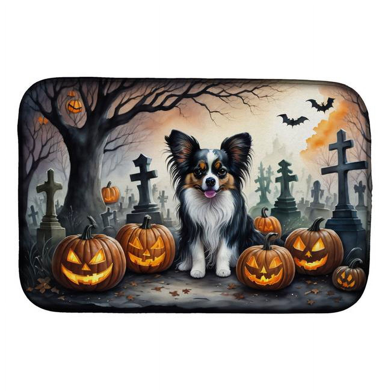 Keeshond Spooky Halloween Dish Drying Mat 14 in x 21 in