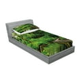 thumbnail image 2 of Ambesonne Nature Fitted Sheet & Pillow Sham Set, Wild Exotic Forest Pier, Twinxl, Hunter Green Brown, 2 of 2