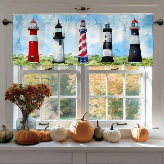 Kitchen Curtains Lighthouse Valance Handmade Curtain Rod Pocket