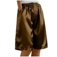 thumbnail image 2 of Tdoqot Womens Bermuda Shorts with Pockets- Casual Baggy Elastic Waist Summer Silk Satin Shorts Brown Size S, 2 of 6
