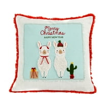 HGTV Home Collection by National Tree Company Christmas Pillow, Multicolor, Llamas, Merry Christmas, Red Fringe Trim, 18 Inch