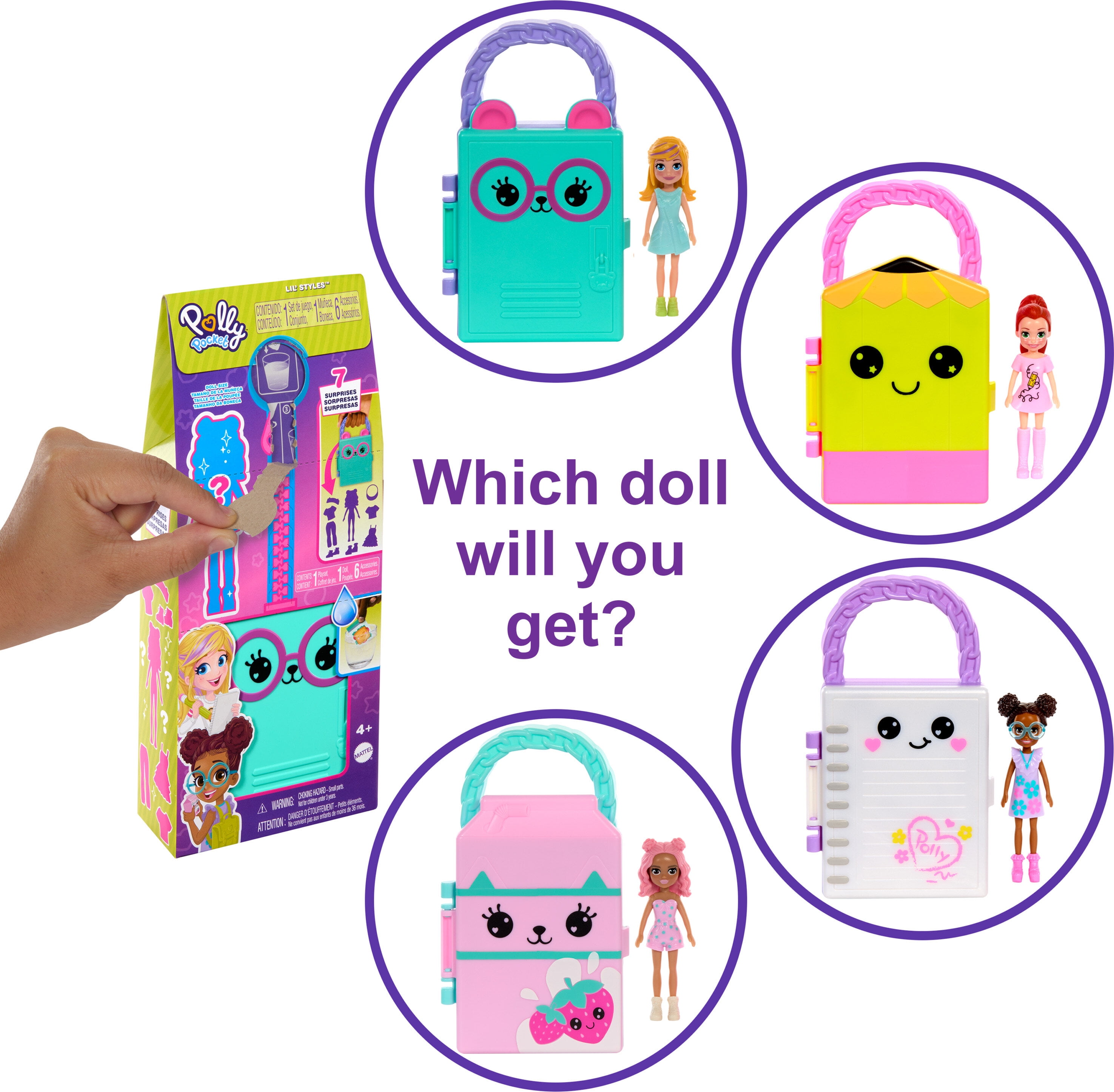 Polly Pocket Dolls & Playset, Lil’ Styles Travel Toy Collection with 3inch Doll, MultiColor  (图3)