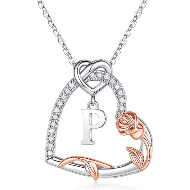 Collar para mujer, joyería para mujer, collar con colgante de letra y corazón de rosa de colores, joyería para aniversario, día de San Valentín.