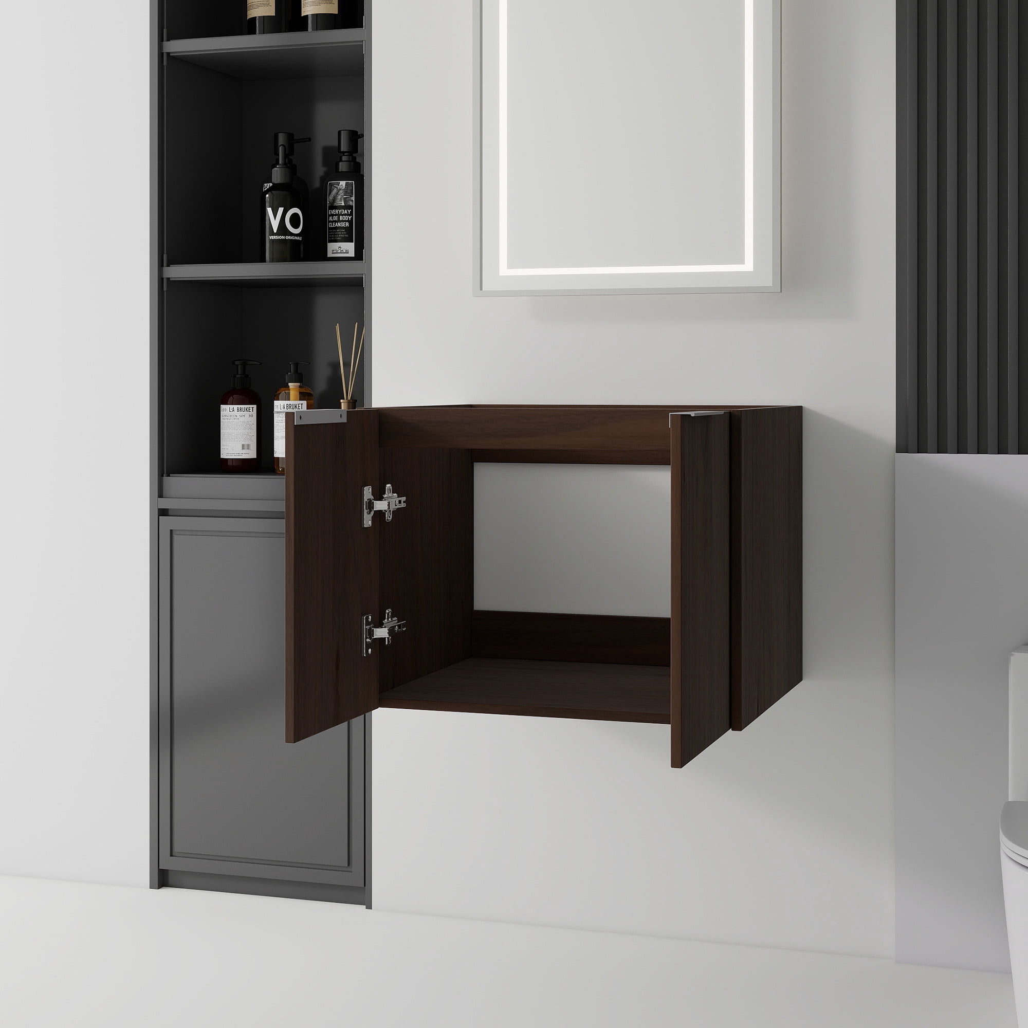 Leumius 24" Floating Bathroom Vanity Cabinet,Soft-Close Double Doors,Wall-Mounted,Cabinet Only,Brown
