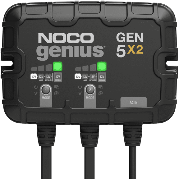NOCO Genius GEN5X2: 2-Bank 10A (5A/Bank) 12V Onboard Battery Charger and Maintainer
