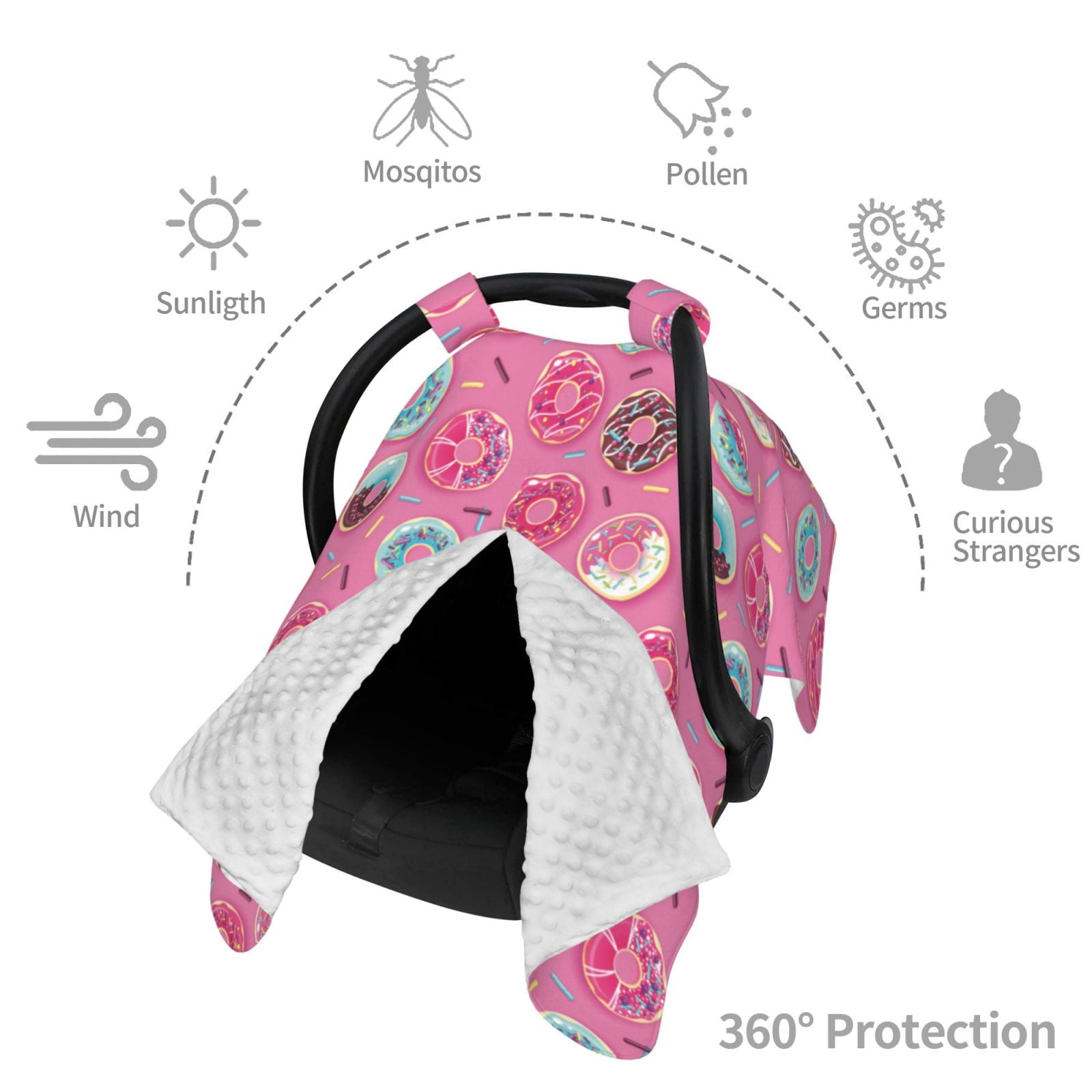 Car Seat Cover Baby - Donut Pink Print Breathable Infant Car Seat Cover for Baby Carseat, Lightweight Comfort Baby Essentials Must Haves Newborn Stuff for Girl Boy