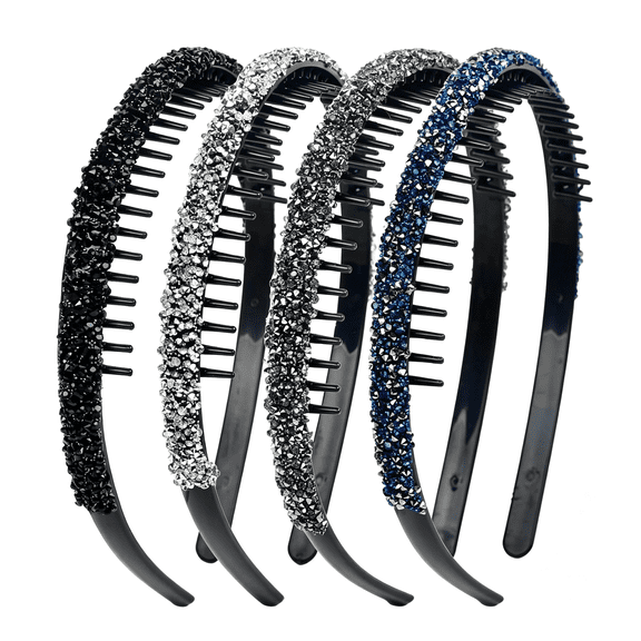 TUWAFE 4Pcs Fashion Rhinestone Headband for Women with Teeth Non Slip Head Bands Comb Headbands Crystal Hairband Sparkly Diamond Hairbands Hair Accessories Headband with Teeth