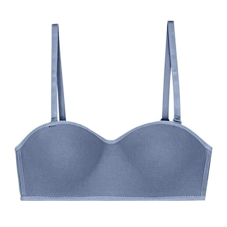 TrendVibe365 Strapless Bra Women Strapless Half No Wire Push up Seamless Bralettes Padded Multiway Convertible Straps Adjustable Spaghetti Strap Crop Cami Top Comfy Underwear Blue XL