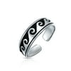 Nautical Waves Midi Thin Band Toe Ring Oxidized 925 Silver Sterling